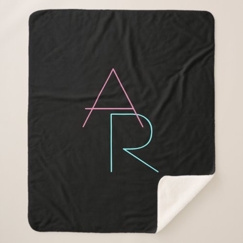 Modern Overlapping Initials  Pink Turquoise Black Sherpa Blanket