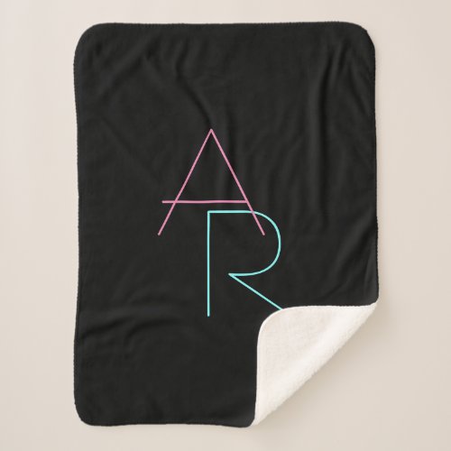 Modern Overlapping Initials  Pink Turquoise Black Sherpa Blanket