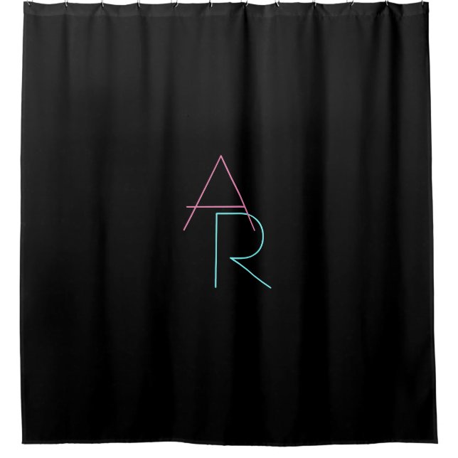 Modern Overlapping Initials | Pink Turquoise Black Shower Curtain (Front)
