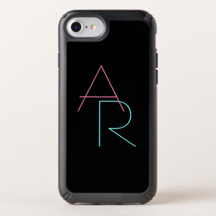 Modern Overlapping Initials Pink Turquoise Black Speck iPhone SE/8/7/6s/6 Case