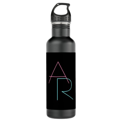 Modern Overlapping Initials  Pink Turquoise Black Stainless Steel Water Bottle