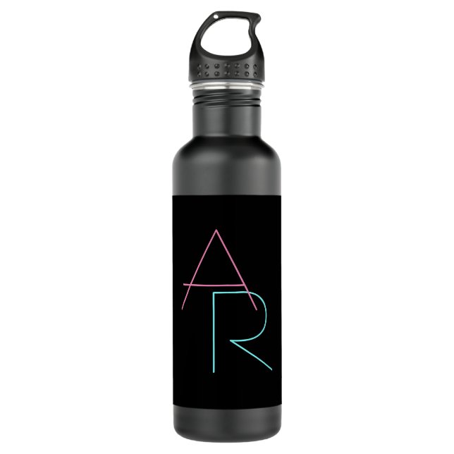 Modern Overlapping Initials | Pink Turquoise Black Stainless Steel Water Bottle (Front)
