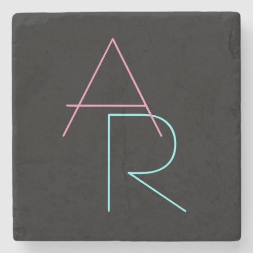 Modern Overlapping Initials  Pink Turquoise Black Stone Coaster