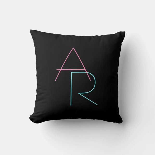 Modern Overlapping Initials | Pink Turquoise Black Throw Pillow (Front)