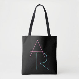 Modern Overlapping Initials | Pink Turquoise Black Tote Bag