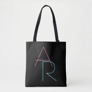 Modern Overlapping Initials Pink Turquoise Black Tote Bag