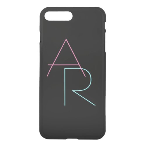Modern Overlapping Initials  Pink Turquoise Black iPhone 8 Plus7 Plus Case