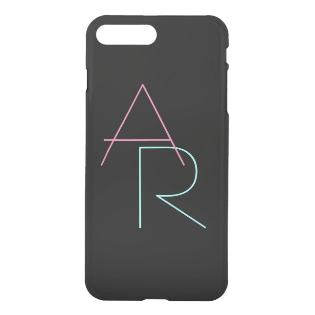 Modern Overlapping Initials | Pink Turquoise Black Uncommon iPhone Case (Back)