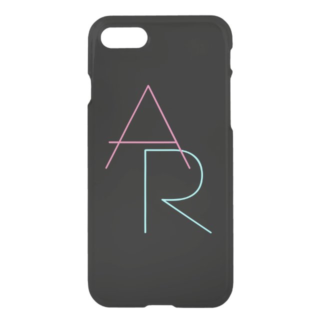 Modern Overlapping Initials | Pink Turquoise Black Uncommon iPhone Case (Back)