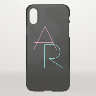 Modern Overlapping Initials   Pink Turquoise Black iPhone X Case