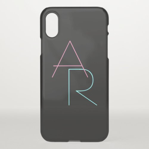 Modern Overlapping Initials  Pink Turquoise Black iPhone X Case