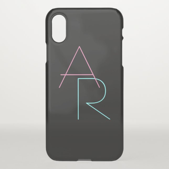 Modern Overlapping Initials | Pink Turquoise Black Uncommon iPhone Case (Back)