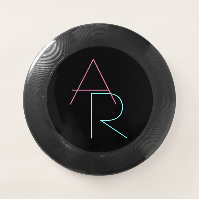 Modern Overlapping Initials | Pink Turquoise Black Wham-O Frisbee (Front)