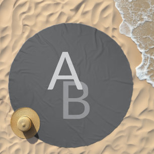 Modern Overlapping Monogrammed Initials   Gray Beach Towel