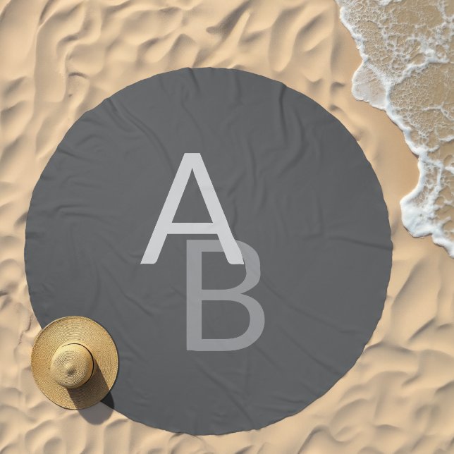 Modern Overlapping Monogrammed Initials | Gray Beach Towel (Beach)