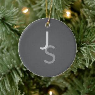 Modern Overlapping Monogrammed Initials Gray Ceramic Ornament