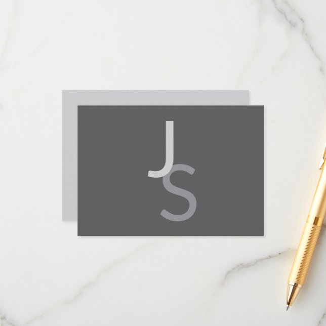 Modern Overlapping Monogrammed Initials | Gray Enclosure Card (Front/Back In Situ)