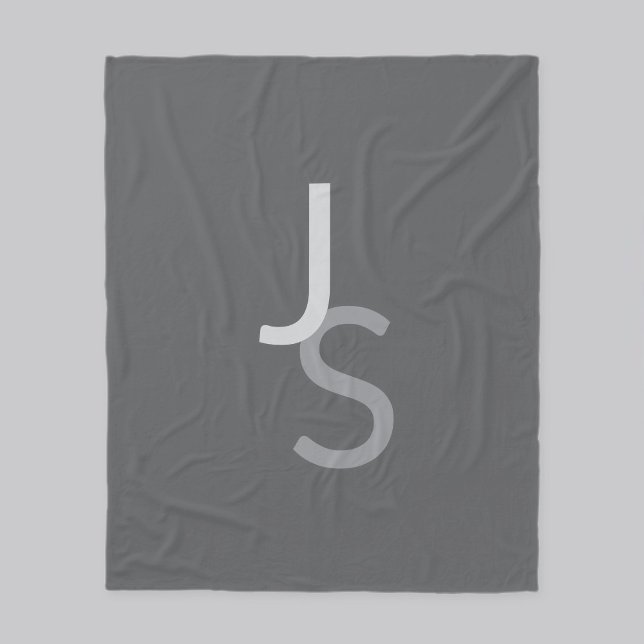 Modern Overlapping Monogrammed Initials | Gray Fleece Blanket (Creator Uploaded)