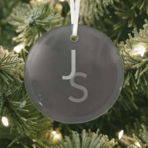 Modern Overlapping Monogrammed Initials Gray Glass Ornament