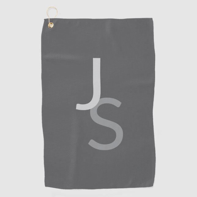 Modern Overlapping Monogrammed Initials | Gray Golf Towel (Front)
