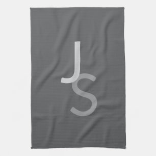 Modern Overlapping Monogrammed Initials   Gray Kitchen Towel