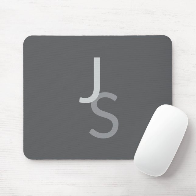 Modern Overlapping Monogrammed Initials | Gray Mouse Pad (With Mouse)