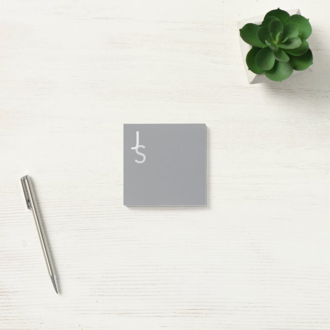 Modern Overlapping Monogrammed Initials | Gray Post-it Notes (Office)