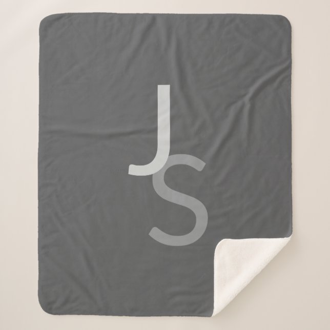 Modern Overlapping Monogrammed Initials | Gray Sherpa Blanket (Front)
