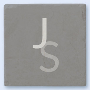 Modern Overlapping Monogrammed Initials Gray Stone Coaster