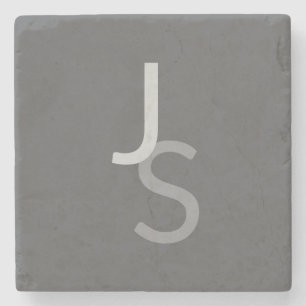 Modern Overlapping Monogrammed Initials Gray Stone Coaster