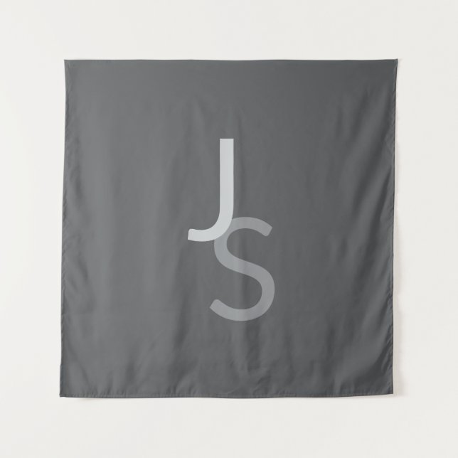Modern Overlapping Monogrammed Initials | Gray Tapestry (Front)
