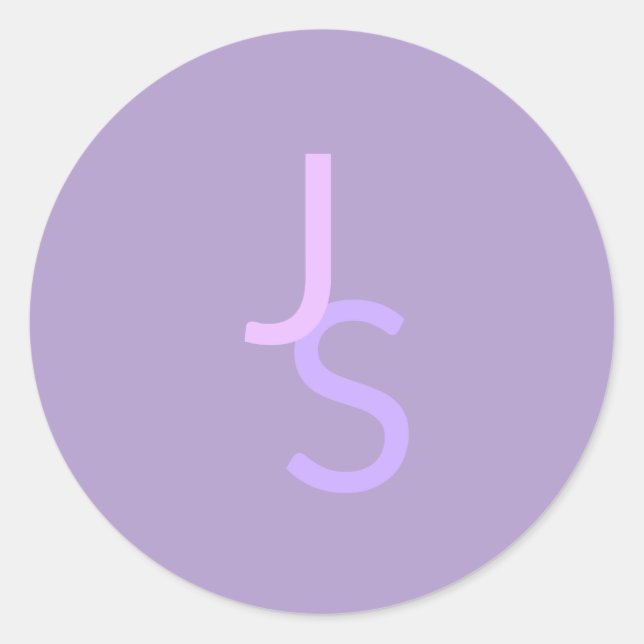 Modern Overlapping Monogrammed Initials | Purple Classic Round Sticker (Front)