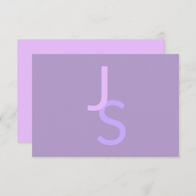 Modern Overlapping Monogrammed Initials | Purple Enclosure Card (Front/Back)