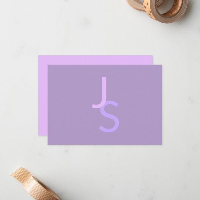 Modern Overlapping Monogrammed Initials | Purple Note Card (Front/Back In Situ)