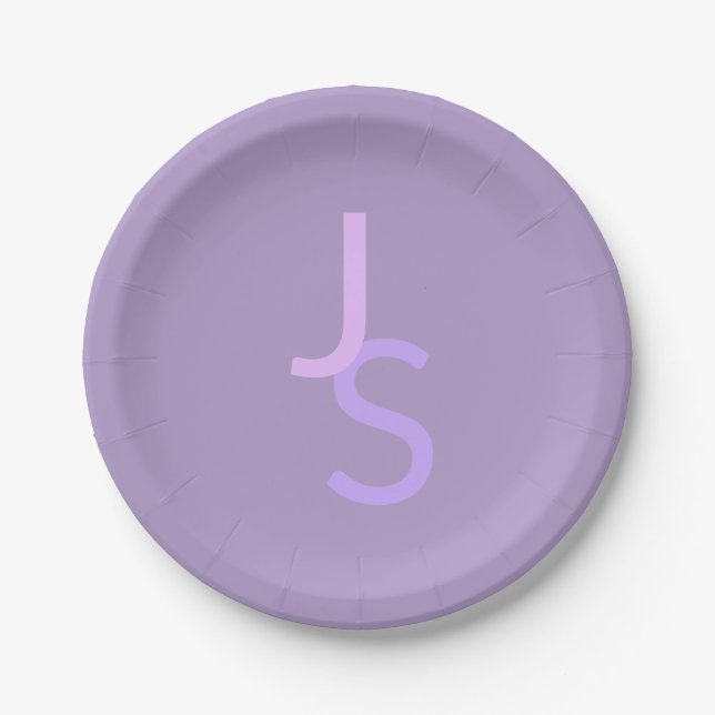 Modern Overlapping Monogrammed Initials | Purple Paper Plates (Front)