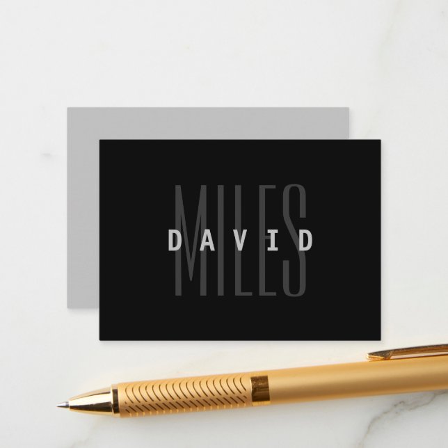 Modern Overlapping Name & Surname Enclosure Card (Front/Back In Situ)