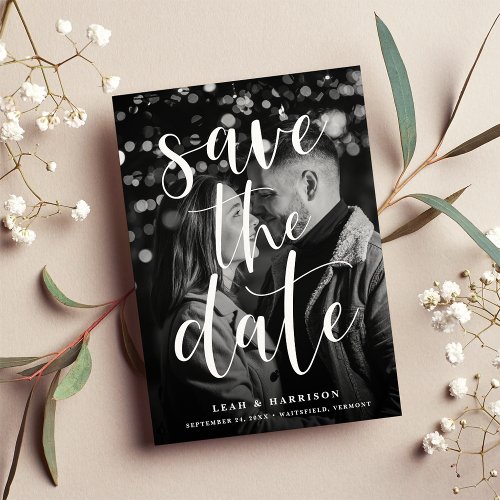 Modern Overlay Black  White Photo Save The Date