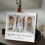 Modern Overlay Dad Family Photo Plaque<br><div class="desc">Modern father photo plaque featuring 3 family pictures for you to replace with your own,  with the word "DAD" in a faded overlay,  a personalized message,  and the kids names.</div>