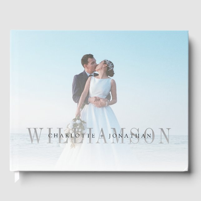 Modern Overlay Front & Back Photo Wedding Guest Book (Front)
