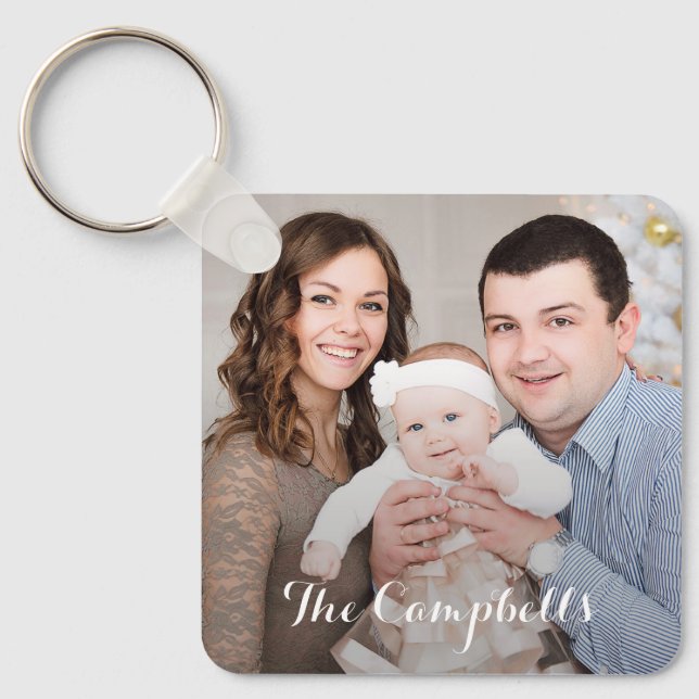 Modern Overlay Personalized Photo Keychain (Front)