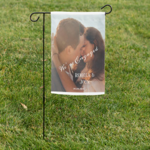 Modern Overlay Photo Personalized We’re Engaged Garden Flag