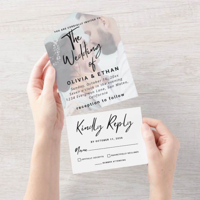 Modern Overlay Photo Wedding Customize All In One Invitation (Tearaway)