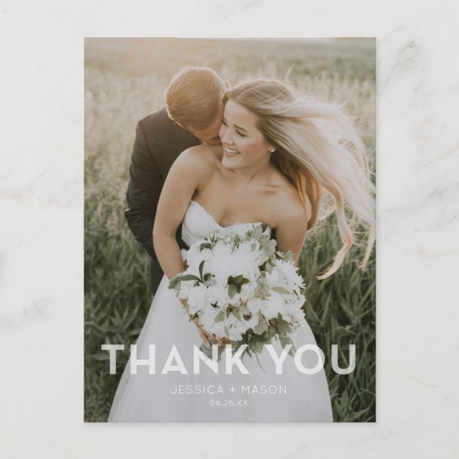 Modern Overlay Wedding Thank You Photo Postcard (Front)