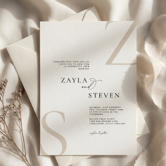 Modern Oversized Initials Minimalist Photo Wedding Invitation