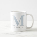 Modern Oversized Monogrammed Initial & Name Coffee Mug<br><div class="desc">Minimalist, modern, and perfectly personal — this custom initial and name mug is the ideal blend of simplicity and style. Featuring a bold monogram in soft blue and a sleek uppercase name beneath, this design is both timeless and versatile, making it an excellent gift or everyday essential. Whether you're gifting...</div>