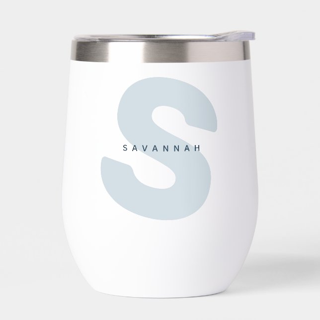 Modern Oversized Monogrammed Initial & Name Thermal Wine Tumbler (Left)