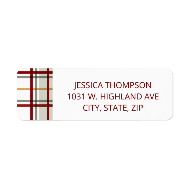 Modern Oversized Plaid Holiday Return Address  Label (Front)