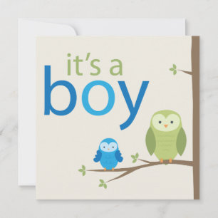 Modern Owl Baby Shower Invitation - Boy