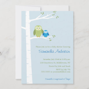 Modern Owl Birch Baby Shower Invitation - Boy