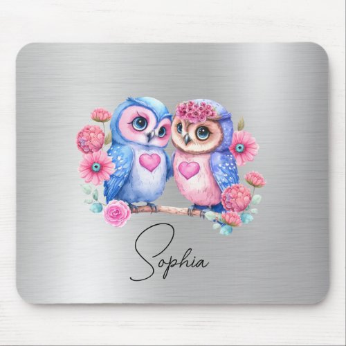 Modern Owl Love Valentine Personalized Mouse Pad